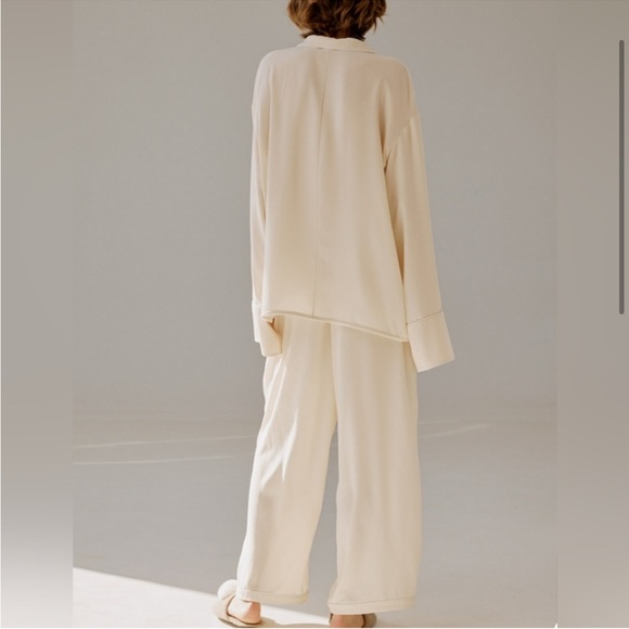 Nap Loungewear Small Cream Textured Pajama Set (Ivory-Cream w/ White Trim) - Picture 3 of 12